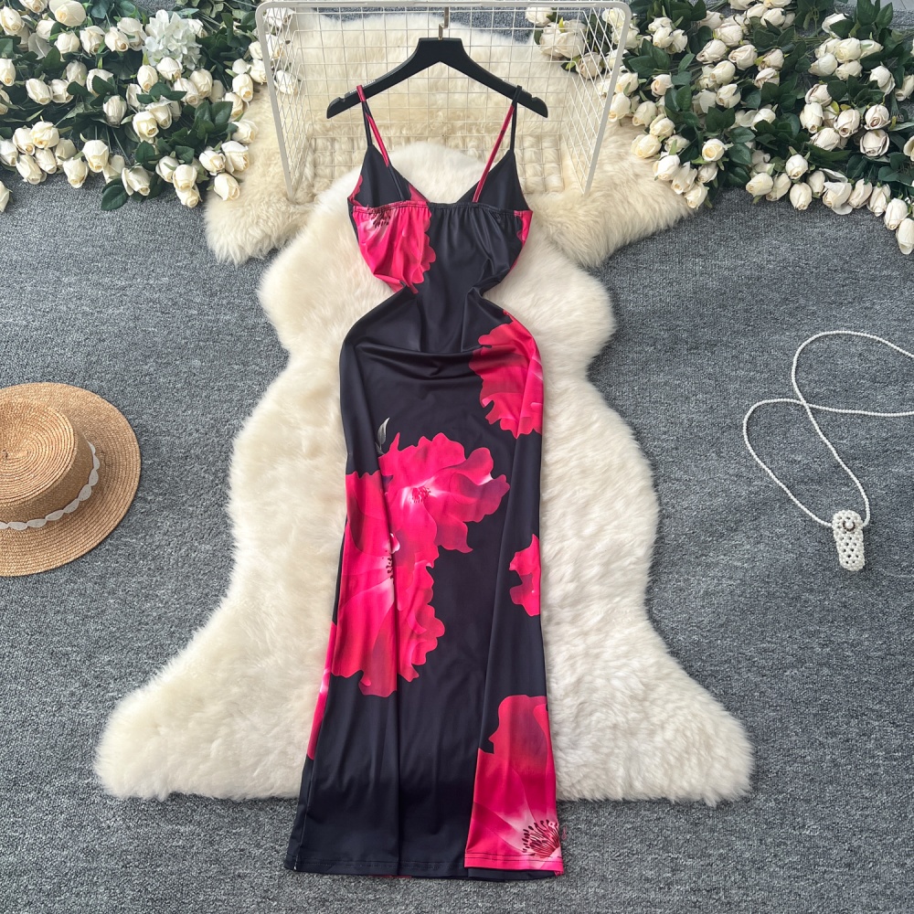 Sling printing formal dress sexy slim dress for women