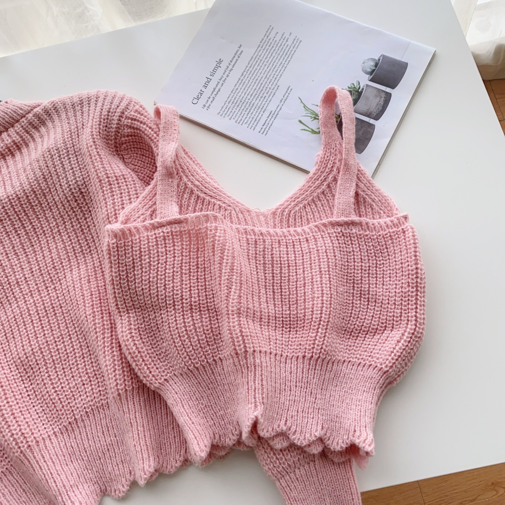 Romantic cardigan knitted sweater a set for women