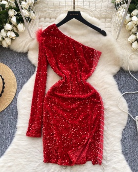 Slim sequins dress fashion velvet evening dress for women