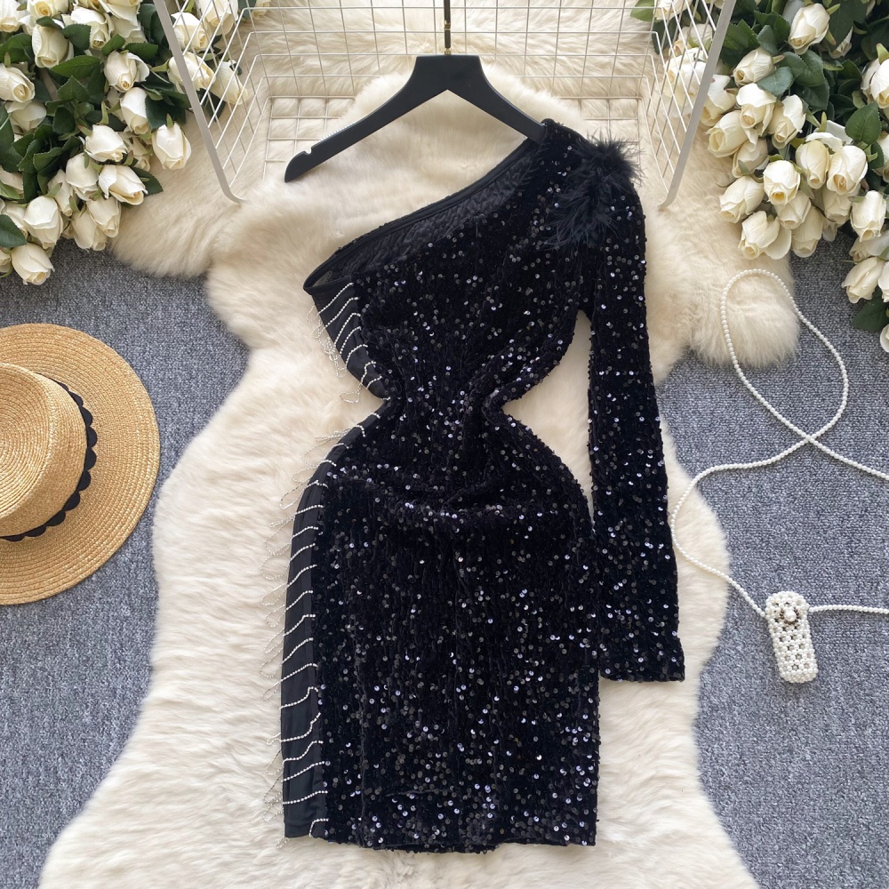 Slim sequins dress fashion velvet evening dress for women