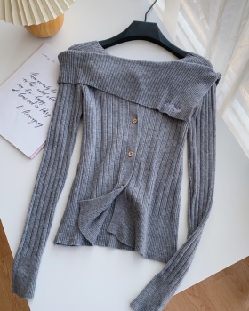 College style tops flat shoulder cardigan for women