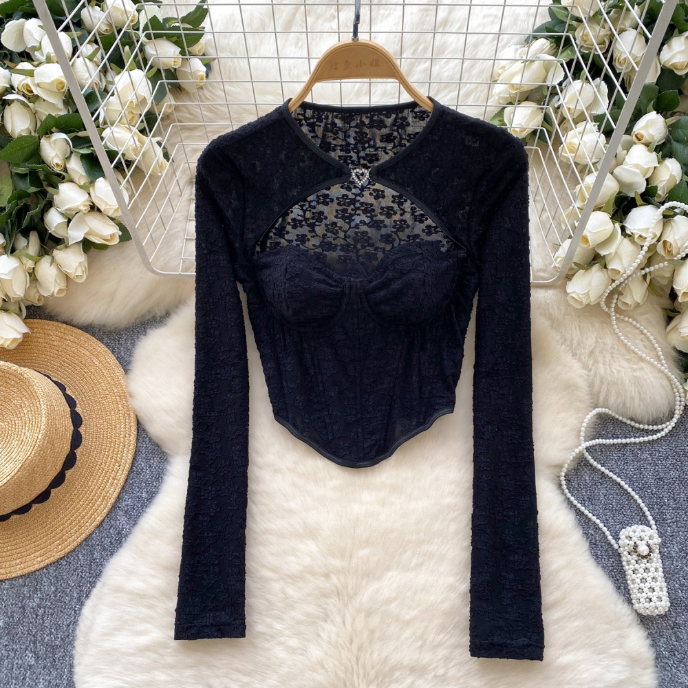 Short European style lace small shirt enticement slim tops