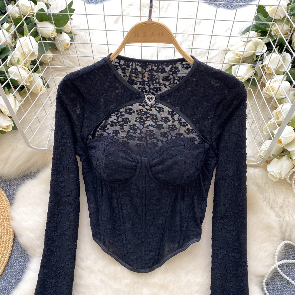 Short European style lace small shirt enticement slim tops