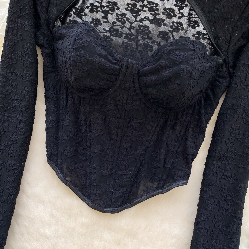 Short European style lace small shirt enticement slim tops