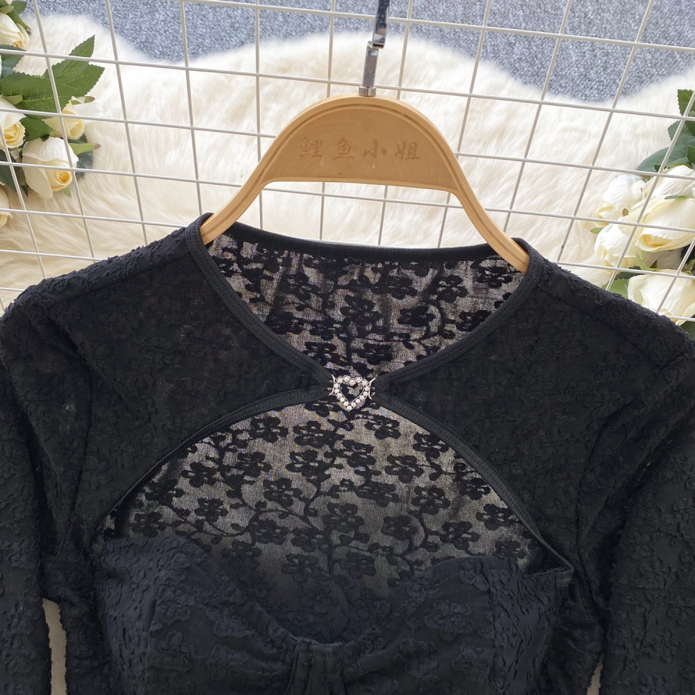 Short European style lace small shirt enticement slim tops