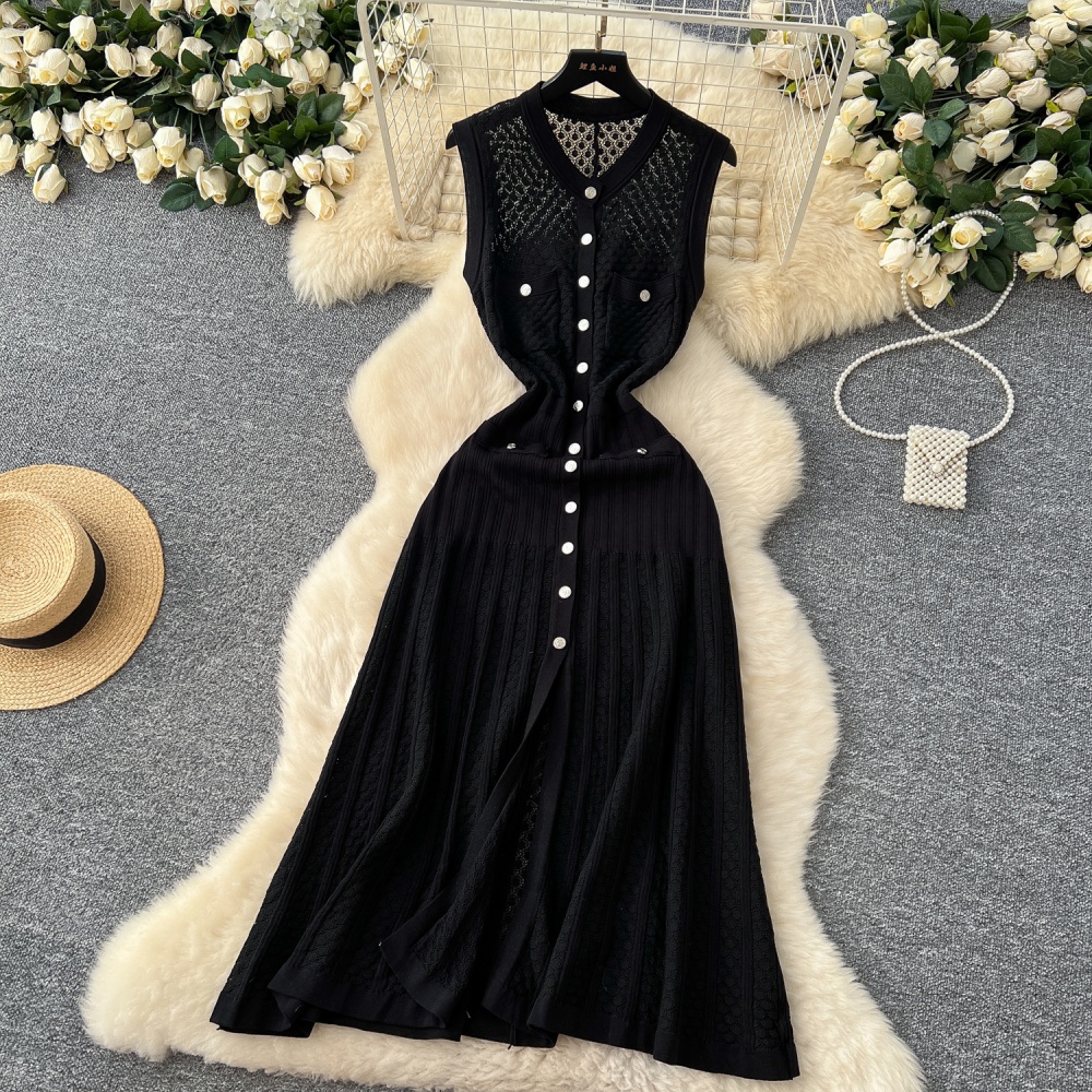 Winter pinched waist hollow chanelstyle sleeveless dress