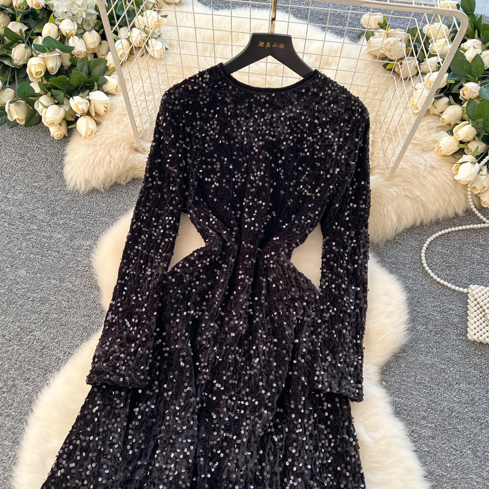 Winter ladies formal dress velvet long dress for women