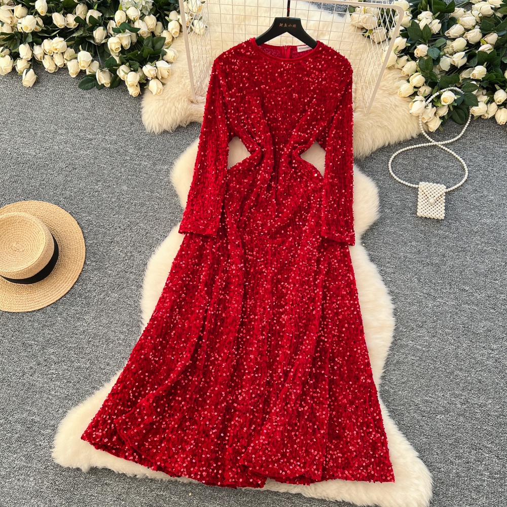 Winter ladies formal dress velvet long dress for women