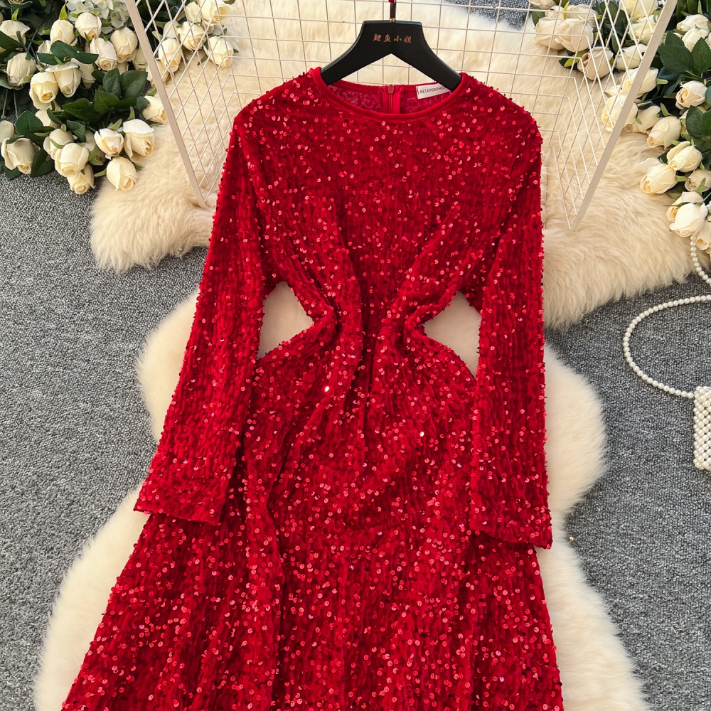 Winter ladies formal dress velvet long dress for women