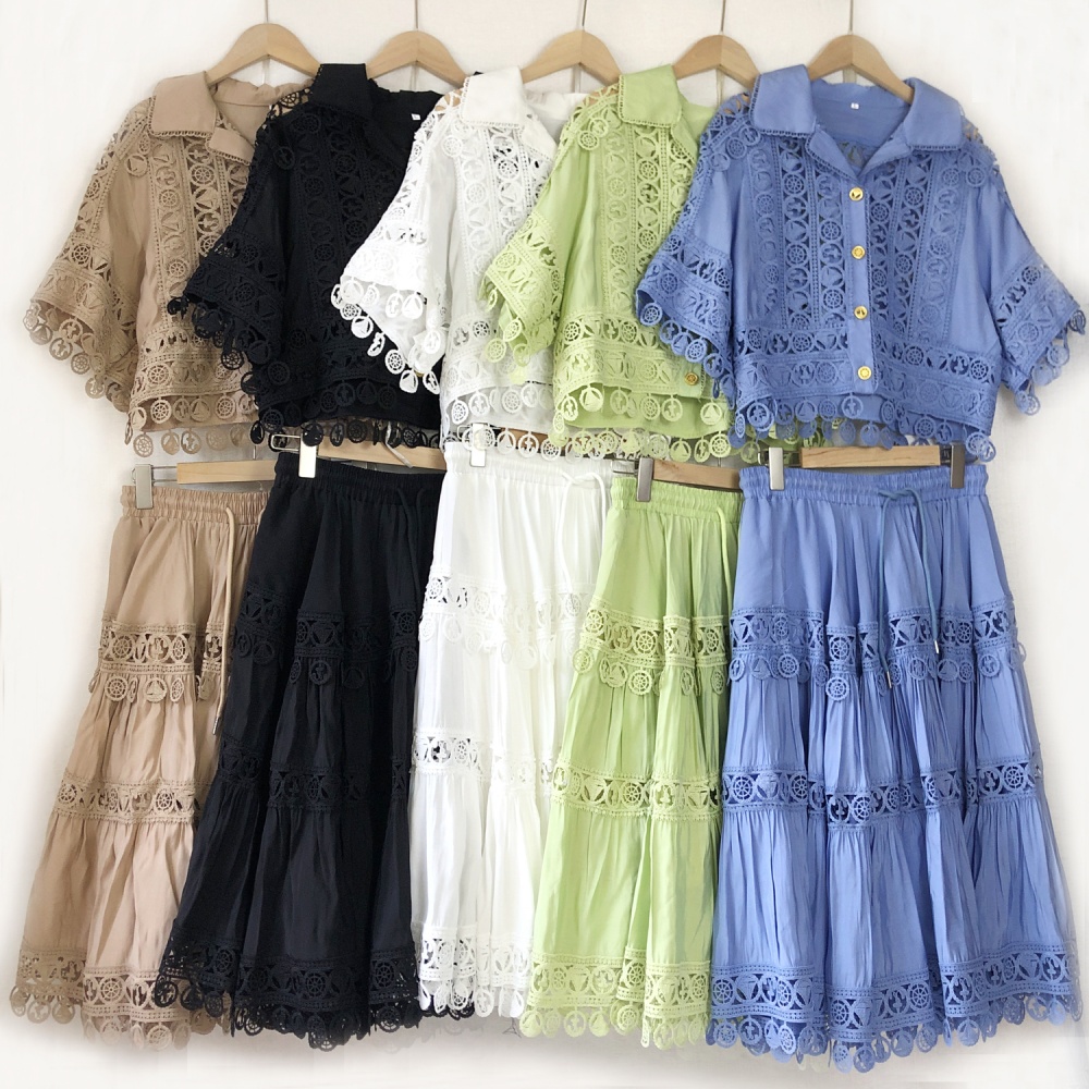 Big skirt lapel lace short skirt banquet splice skirt a set