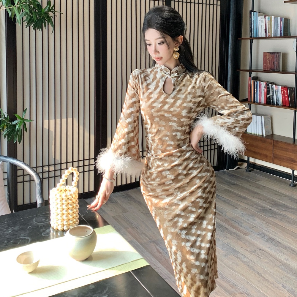 Slim annual meeting cheongsam temperament Chinese style long dress