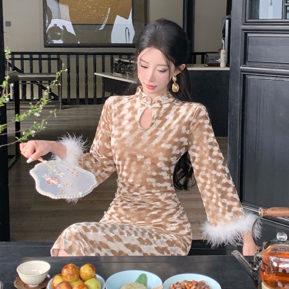 Slim annual meeting cheongsam temperament Chinese style long dress