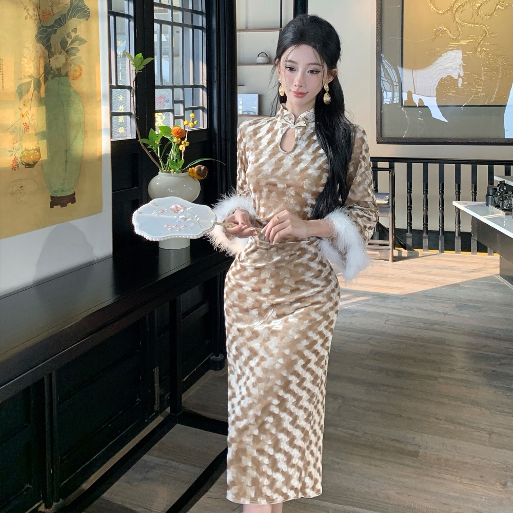 Slim annual meeting cheongsam temperament Chinese style long dress