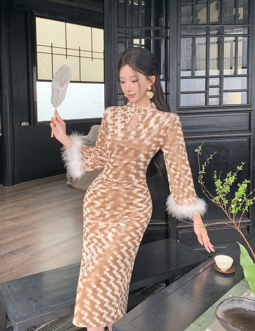 Slim annual meeting cheongsam temperament Chinese style long dress