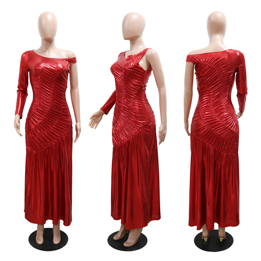 European style banquet sling evening dress crimp sexy long dress