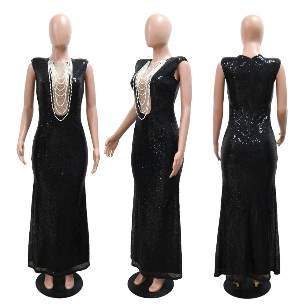 Gauze splice evening dress European style dress for women