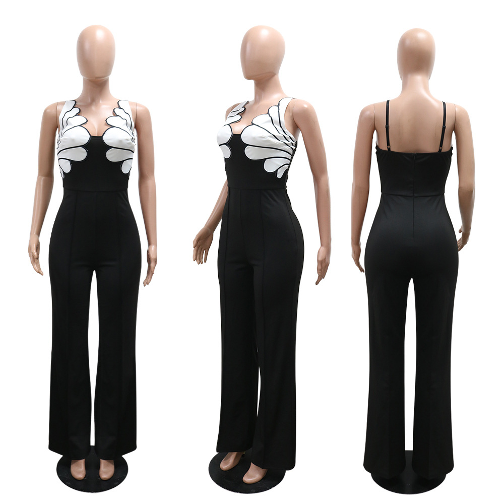 Fashion sleeveless jumpsuit V-neck long pants for women