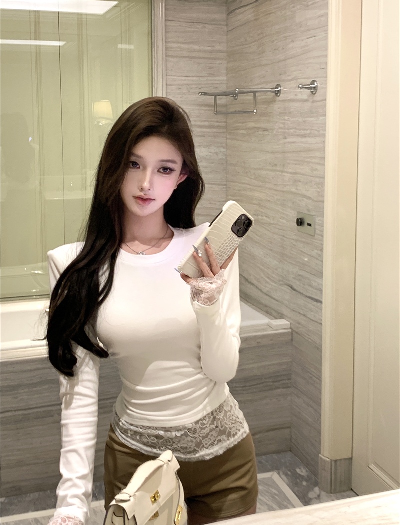 Bottoming lace irregular long sleeve tops