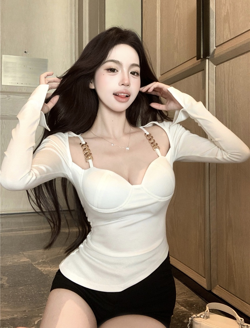 Slim bottoming tops temperament with chest pad T-shirt