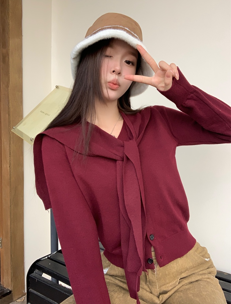 Frenum college style shawl long sleeve tops 2pcs set