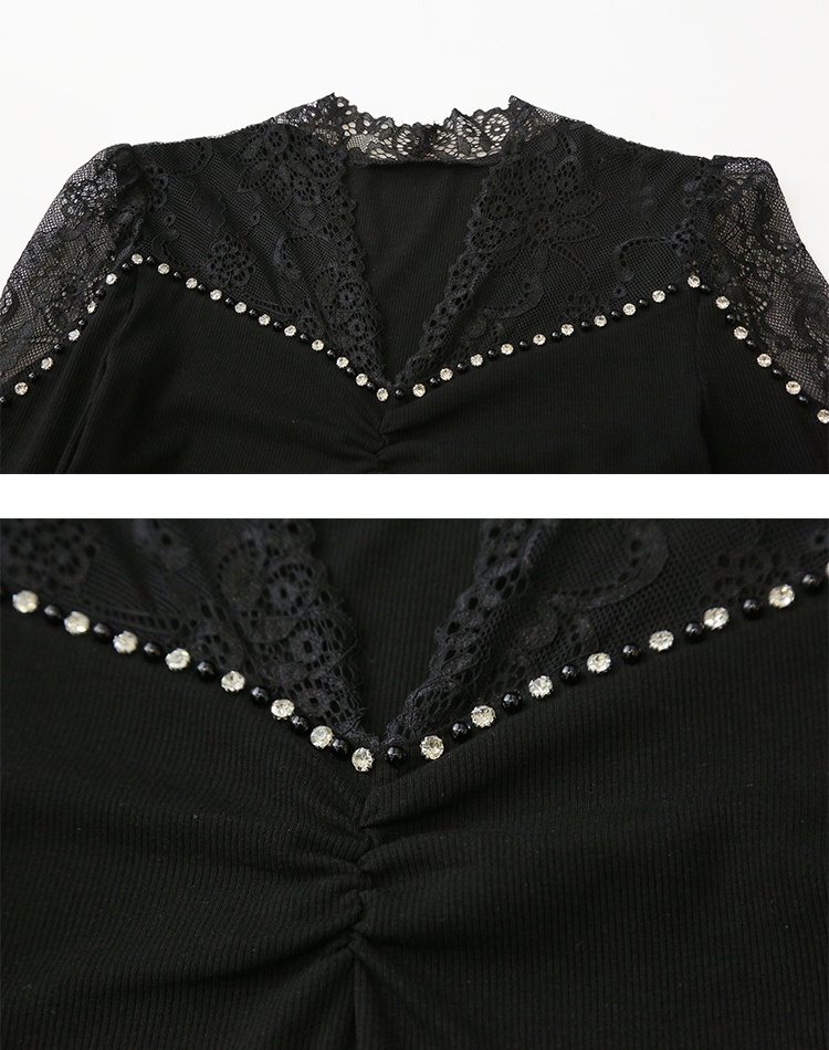 V-neck spring beading rhinestone lace tops for women