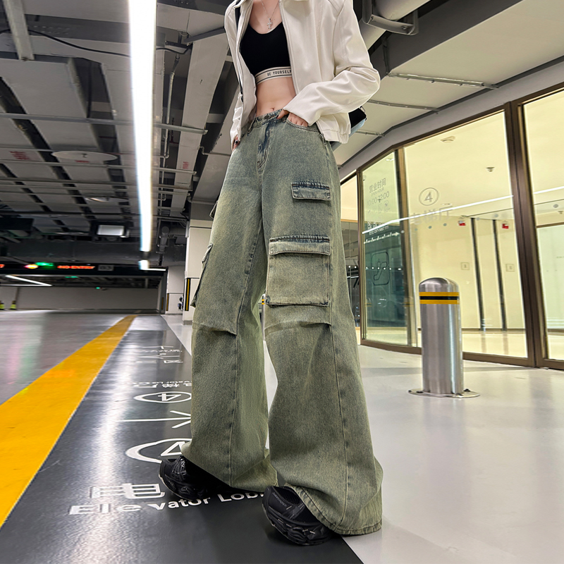 Spicegirl spring wide leg pants denim long pants for women