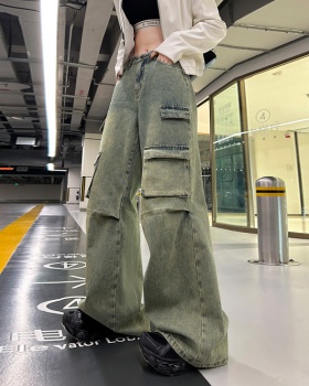 Spring denim work pants lengthen wide leg pants for women