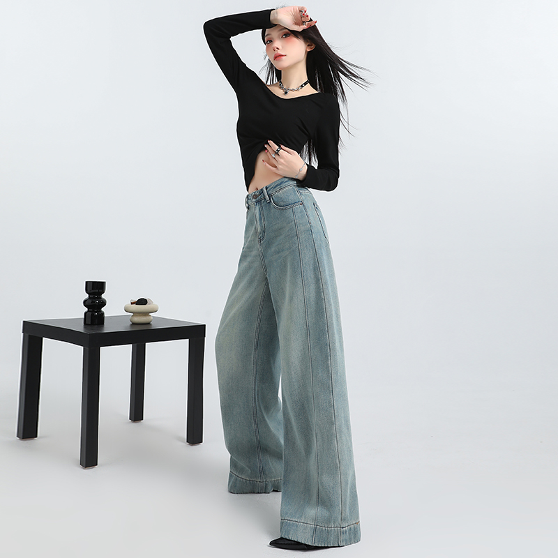 Splice spring wide leg pants lengthen denim jeans for women