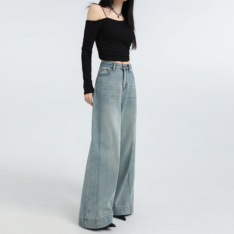 Splice spring wide leg pants lengthen denim jeans for women