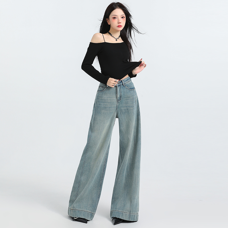 Splice spring wide leg pants lengthen denim jeans for women