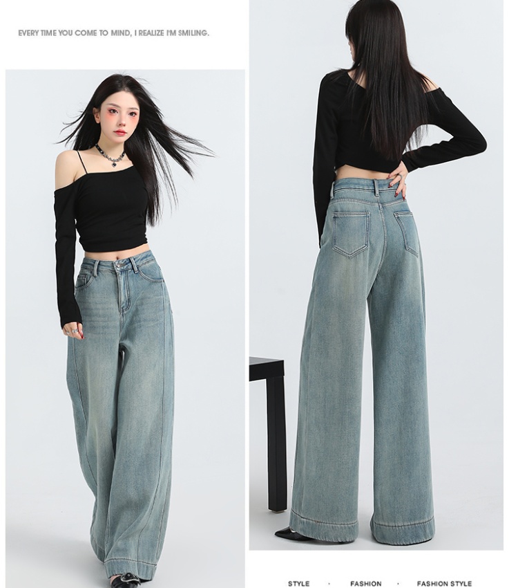 Splice spring wide leg pants lengthen denim jeans for women