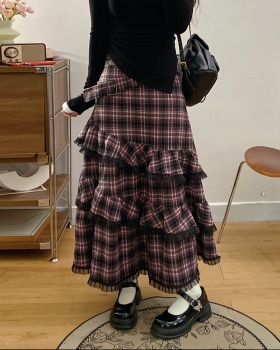 Plaid large yard long skirt lace short skirt