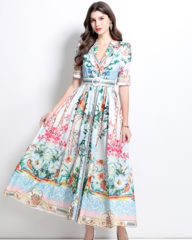 Long spring dress printing court style shirt