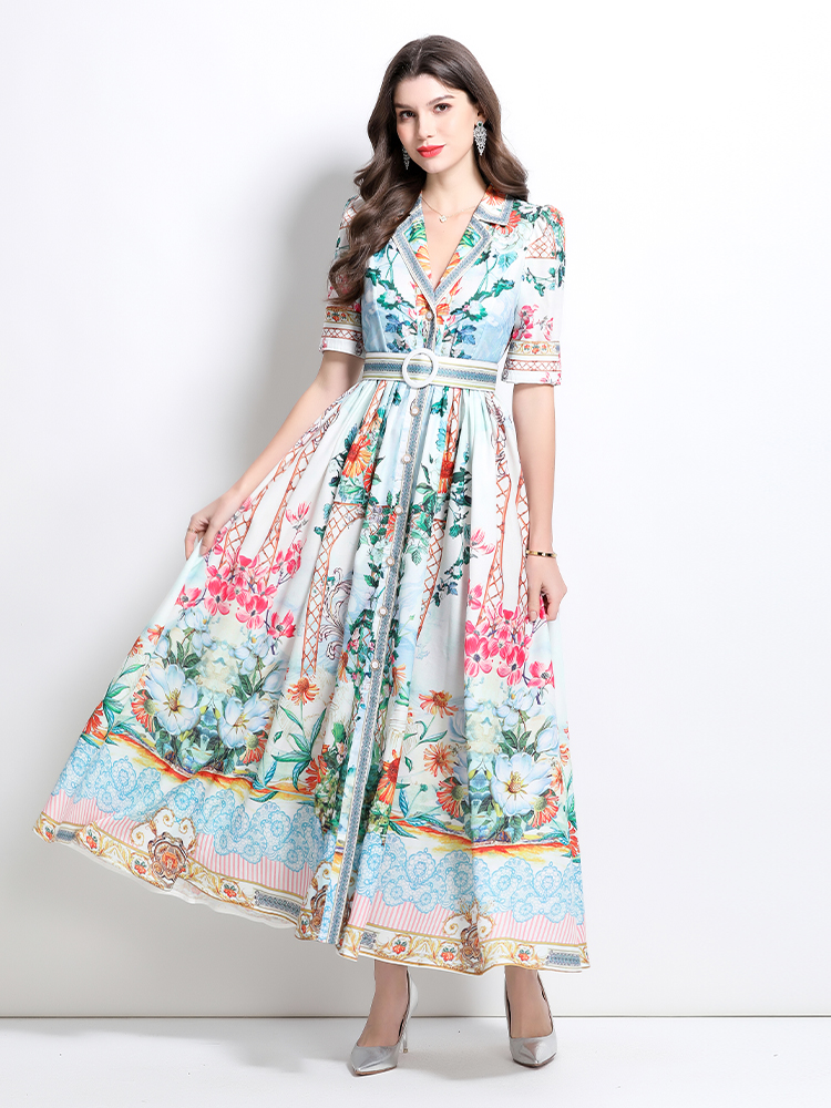 Long spring dress printing court style shirt