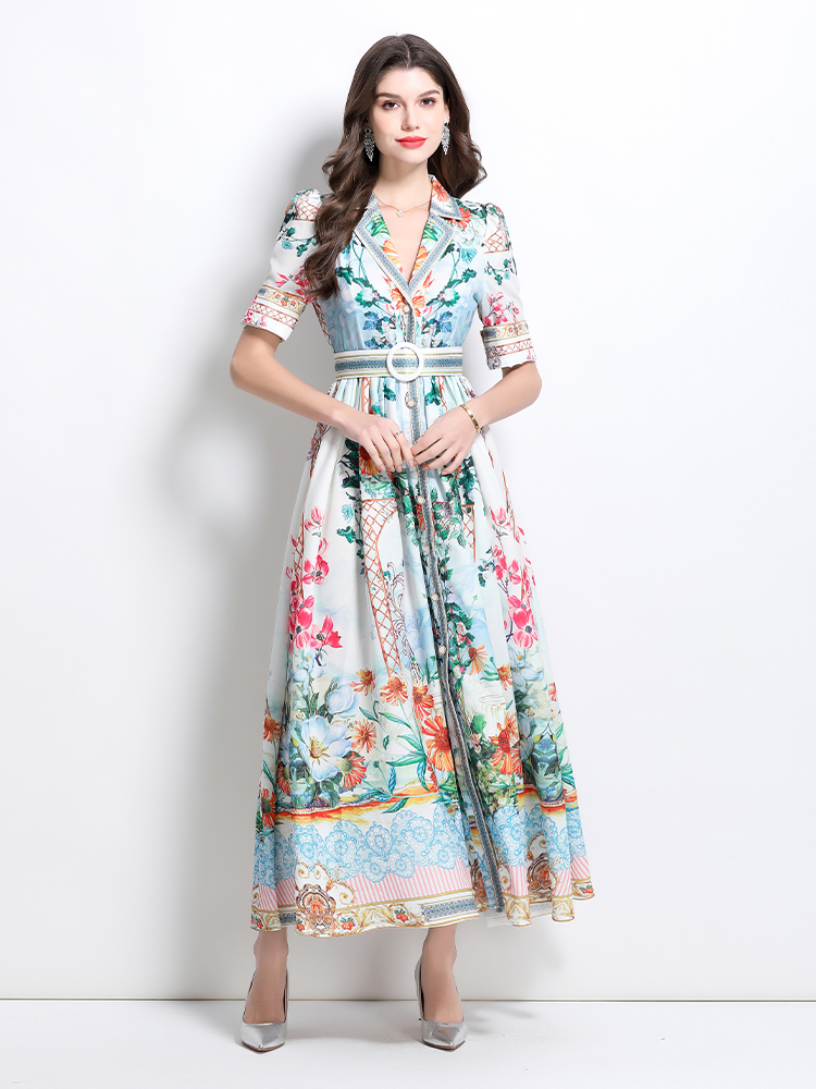 Long spring dress printing court style shirt