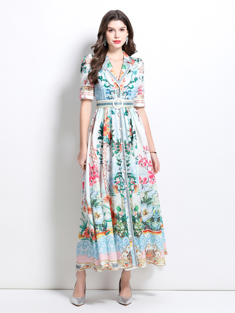 Long spring dress printing court style shirt