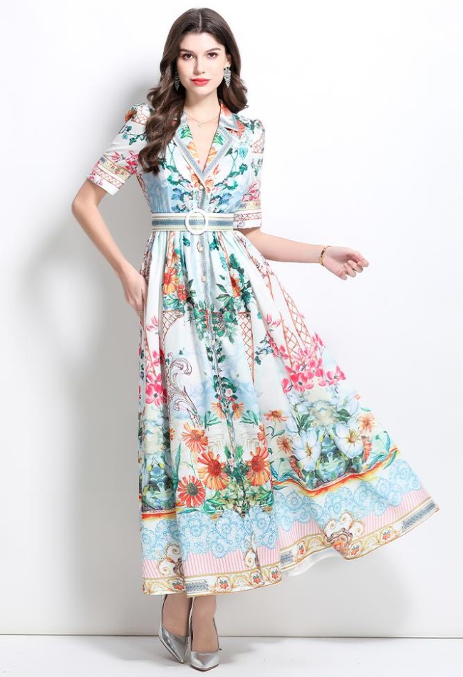 Long spring dress printing court style shirt