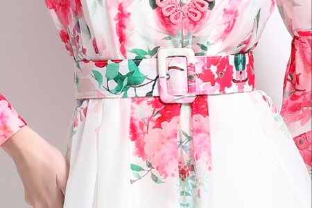 Printing retro lantern sleeve spring and summer dress