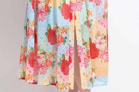 Lantern sleeve spring and summer mixed colors retro dress