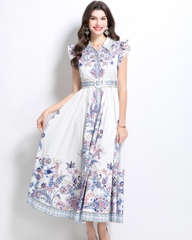 Pattern spring and summer long sleeveless dress