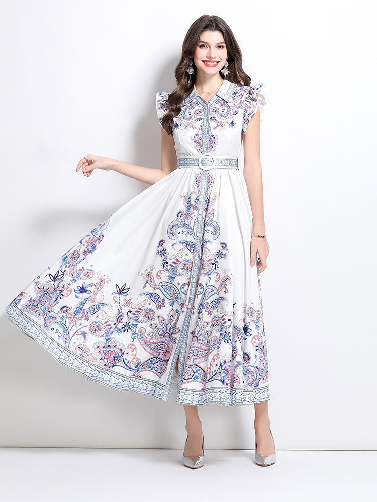 Pattern spring and summer long sleeveless dress