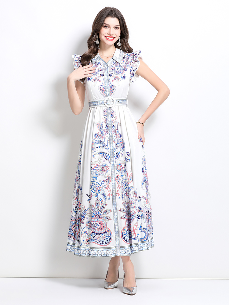 Pattern spring and summer long sleeveless dress