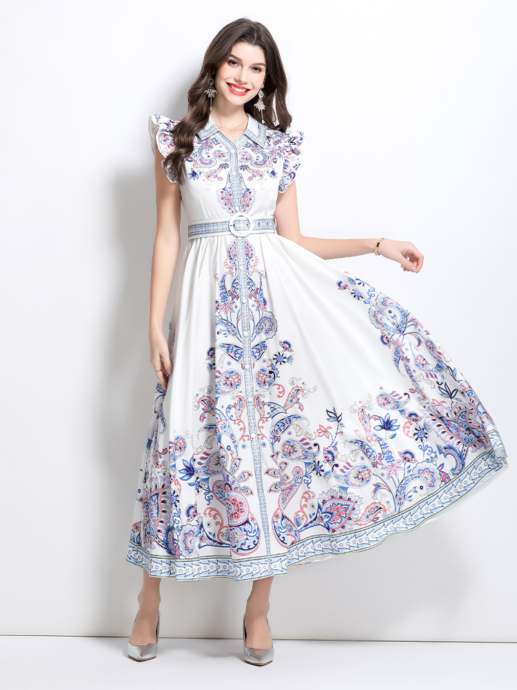 Pattern spring and summer long sleeveless dress