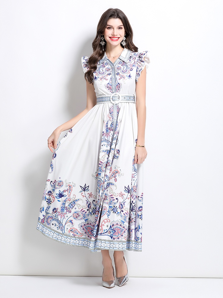 Pattern spring and summer long sleeveless dress