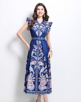 Long spring and summer pattern sleeveless dress