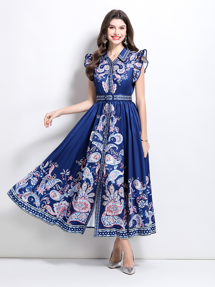 Long spring and summer pattern sleeveless dress