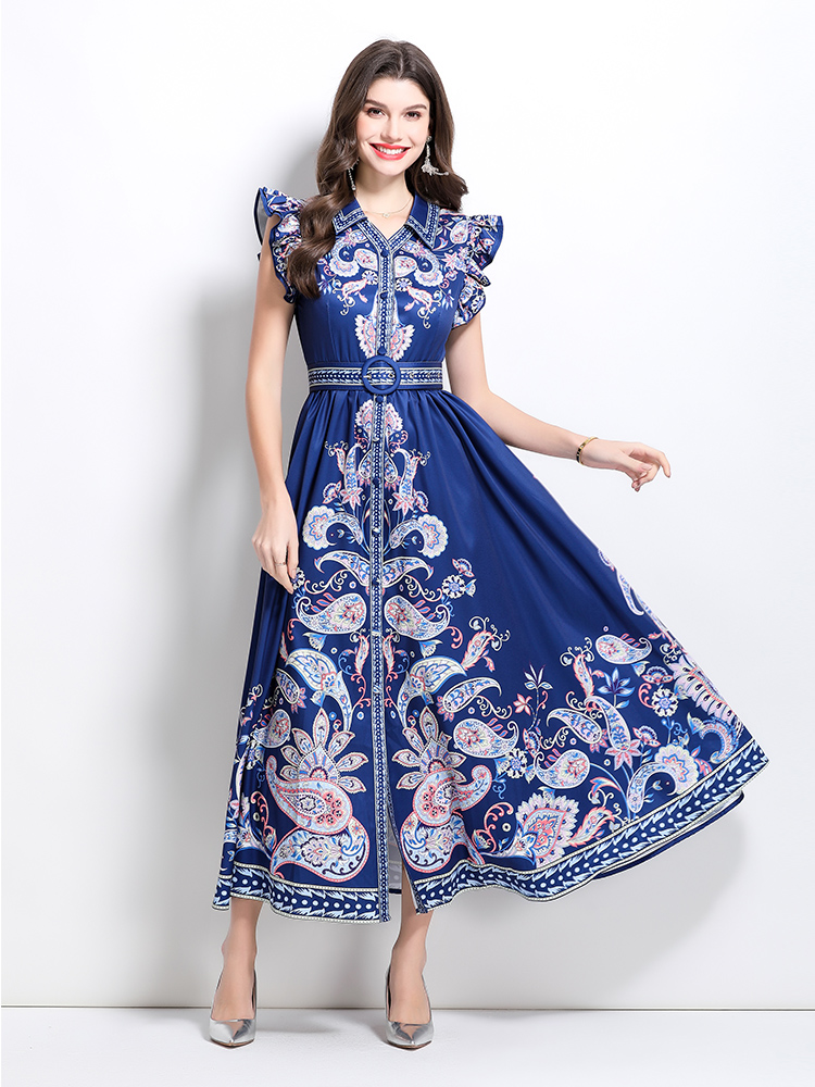 Long spring and summer pattern sleeveless dress