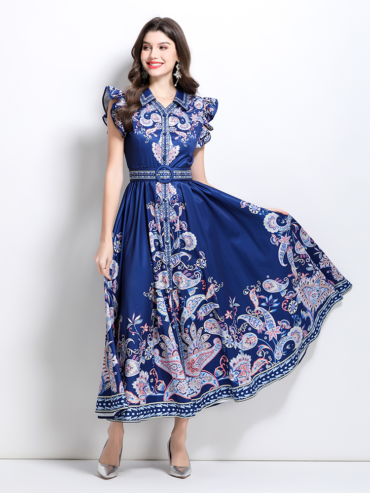 Long spring and summer pattern sleeveless dress