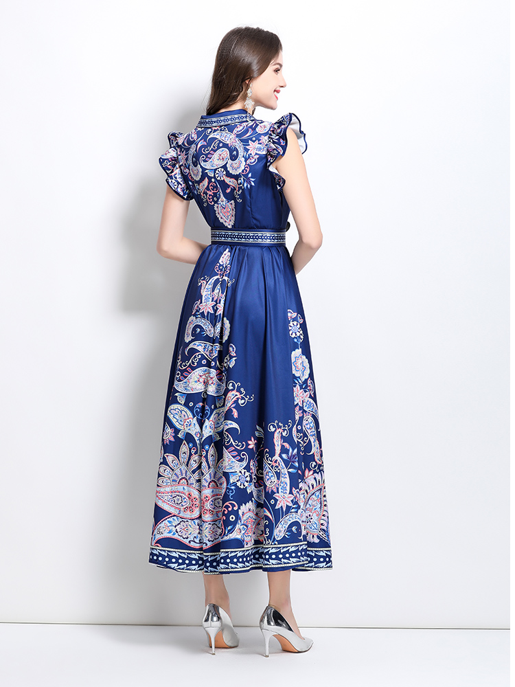 Long spring and summer pattern sleeveless dress