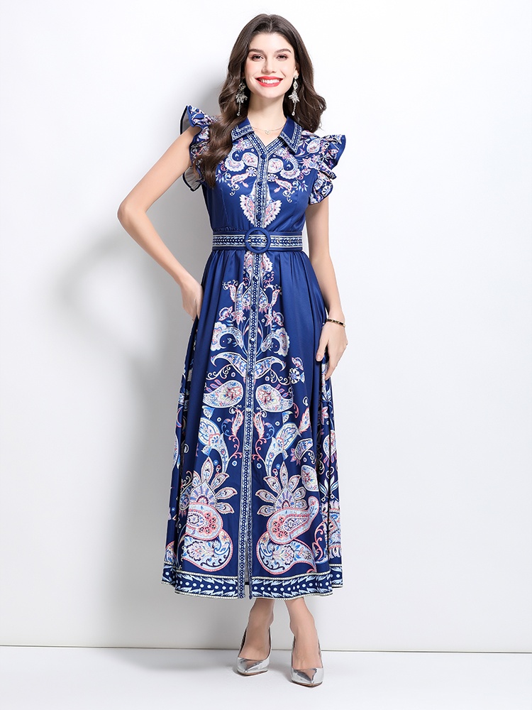 Long spring and summer pattern sleeveless dress